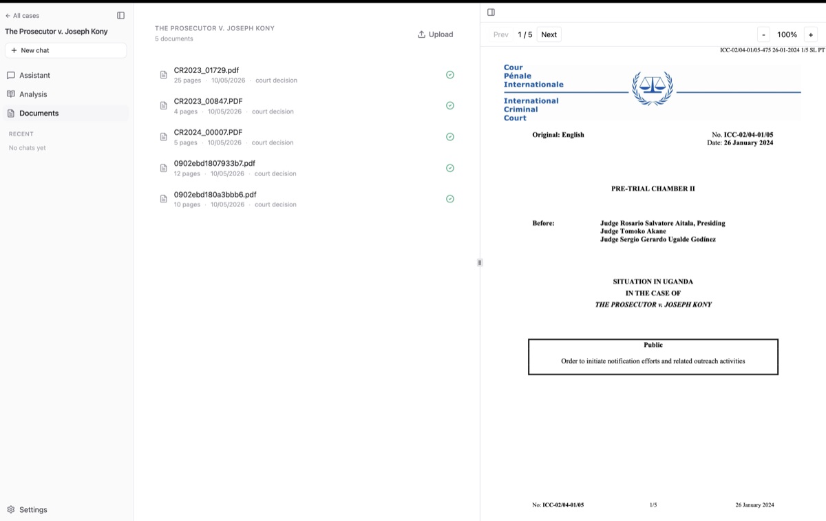 All case documents in one place — classified, indexed and searchable from the start.